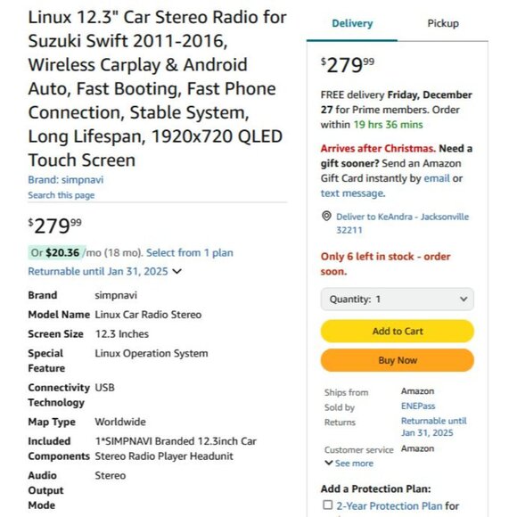 Linux Car Stereo Radio for Suzuki Swift 2011-2016, CarPlay & Android, - Picture 7 of 7